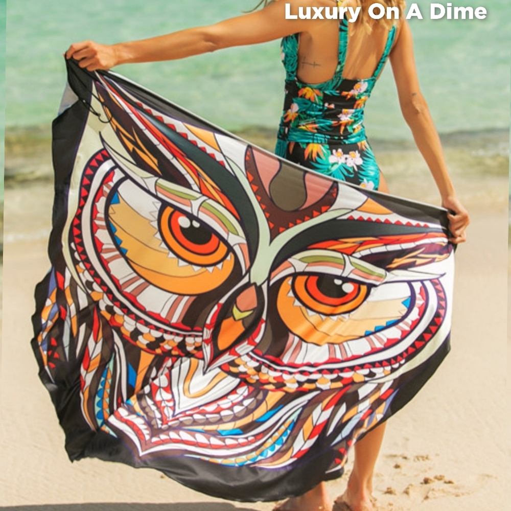 Swim Cover Up Convertible Spaghetti Strap Swimwear Dress Sarong Colorful Owl Art